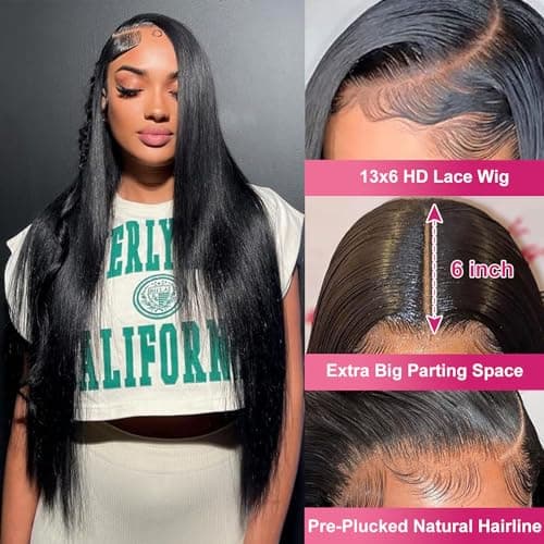 Btomar 30 Inch 13x6 Lace Front Wigs Human Hair 200 Density Straight HD Lace Front Wigs Pre Plucked Straight Glueless Human Hair 13x6 HD Frontal Human Hair Wig for Women