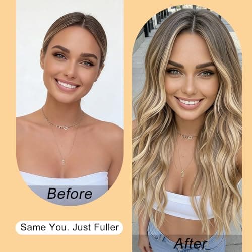 HMHIFI Long Ombre Blonde Wigs for Women 26 inch Long Wavy Middle Part Wig Ombre Blonde Wigs Upgraded Protein Fiber Hair Replacement Wig Cosplay Costume Halloween Wig(26'' Brown Ombre Blonde)