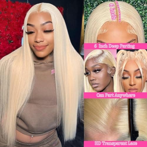 LETMIEO 30 Inch 613 Lace Front Wig Human Hair Blonde 13X6 HD Transparent Lace Front Wigs Human Hair 180% Density Blonde Glueless Wigs 613 HD Straight Lace Frontal Wig Pre Plucked