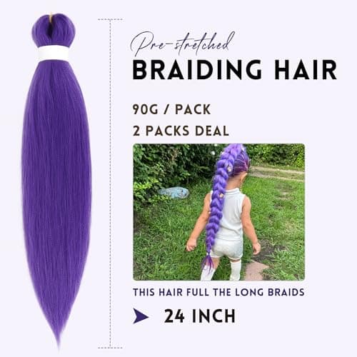 Arcpor Long Purple Braiding Hair Pre Stretched Synthetic Braiding hair Extensions for Braids, Purple Hair Extensions for Stage Party Christmas Halloween Costume Cosplay