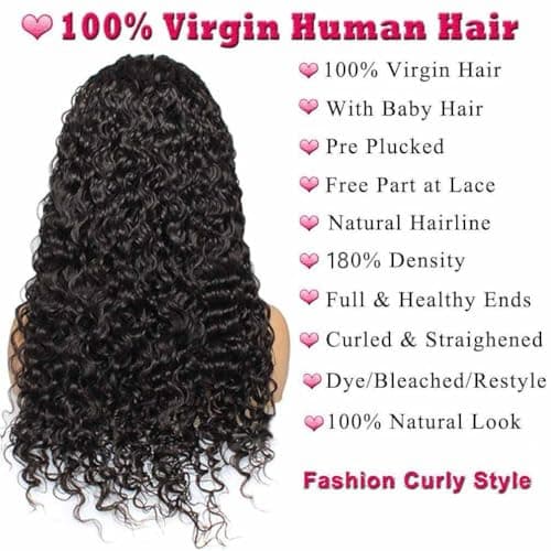 WPPIKK 13x4 Lace Front Wigs Human Hair Pre Plucked 180 Density Brazilian Wet and Wavy Human Hair Wigs for Black Women Glueless Curly Lace Frontal Wig Natural Color (22 Inch)