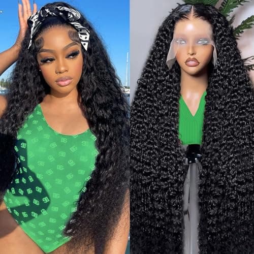 Vnrtkkn 30 Inch 13x6 HD Lace Front Wigs Human Hair 200 Density Deep Wave Lace Front Wigs for Women Glueless Wet and Wave Lace Frontal Wigs Human Hair Pre Plucked Deep Wave Wig 12A Curly Wigs