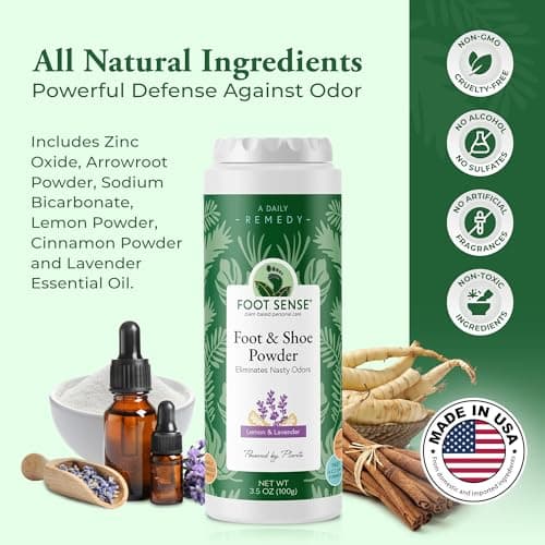 FOOT SENSE All Natural Foot & Shoe Powder, Foot Odor Eliminator for Long-Lasting Odor Control Lasts up to 6 Months, Deodorizes, Safe for Men, Women, Kids, Athletes, 100g