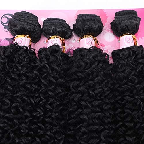 FRELYN Kinky Curly Hair Bundles Synthetic Hair Weave Bundles 18 18 20 20 Inches 4 Pieces/Pack Black Color Quick Weave Sew in Extension Very Soft