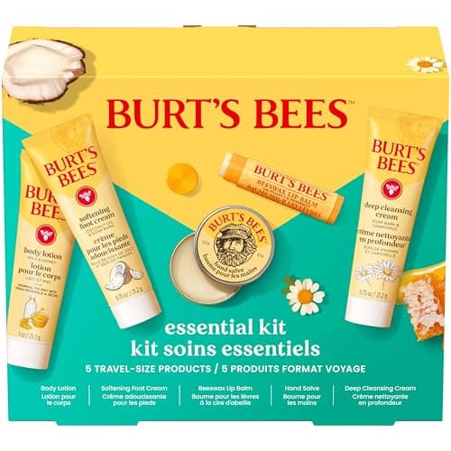 Burt's Bees Mothers Day Gifts Ideas - Essentials Everyday Set, 5 Travel Size Products - Deep Cleansing Cream, Hand Salve, Body Lotion, Foot Cream and Original Lip Balm