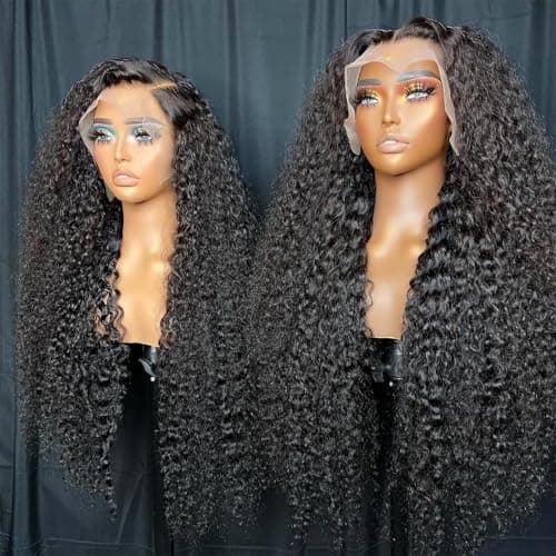 KVFCT 30 Inch Deep Wave Lace Front Wigs Human Hair 13x6 HD Transparent Deep Wave Lace Front Wigs for Women 200% Density Curly Lace Front Wig Pre Plcked Deep Wave Wigs with Baby Hair