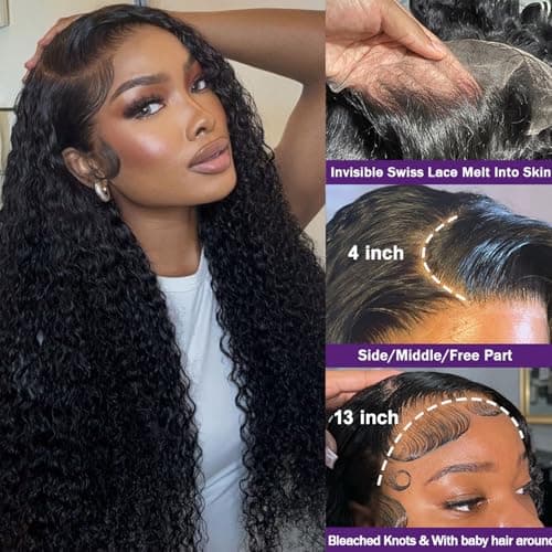 Momaksa 30 Inch Lace Front Wigs Human Hair Deep Wave 200% Density 13x4 HD Full Lace Frontal Wigs Human Hair 12A Pre Plucked Deep Wave Frontal Wig for Women Glueless Wigs Human Hair Natural Hairline