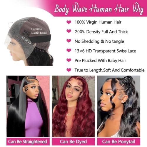 oveflect 30Inch 13x6 HD Lace Front Wig - 200% Density Body Wave Human Hair - Pre-Plucked Glueless Virgin Hair, Natural Look