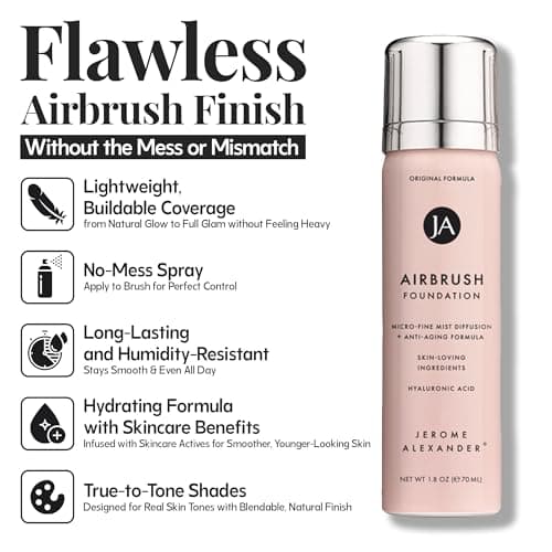 Jerome Alexander MagicMinerals AirBrush Foundation – 2 Piece Set with Airbrush Foundation and Kabuki Brush - Spray Makeup with Anti-aging Ingredients for Smooth Radiant Skin - Light Medium