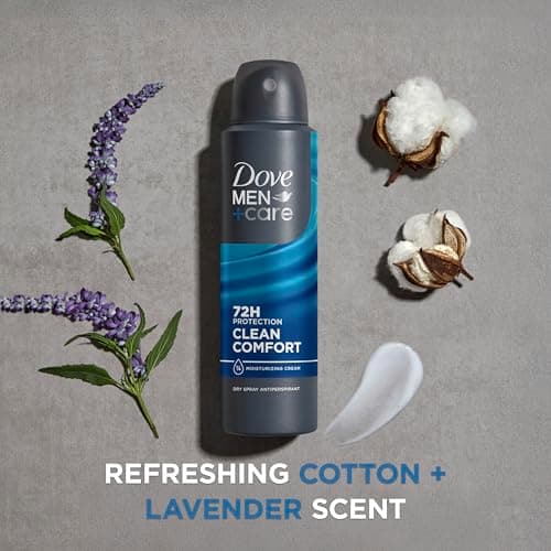 Dove Men+Care Antiperspirant Deodorant Dry Spray Clean Comfort For Men 72-hour Sweat and Odor Protection with Triple Defense Technology, 3.8 Ounce (Pack of 3)