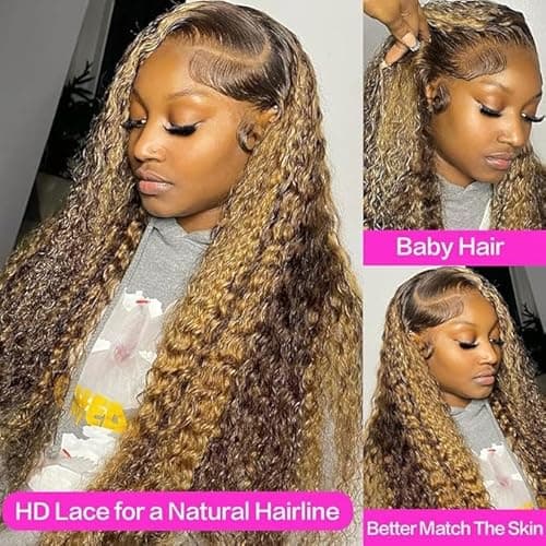 Tylokra 30inch Highlight Ombre Lace Front Wig Human Hair 13x6 HD Honey Blonde 4/27 Deep Wave Lace Frontal Wigs Glueless Wigs Human Hair