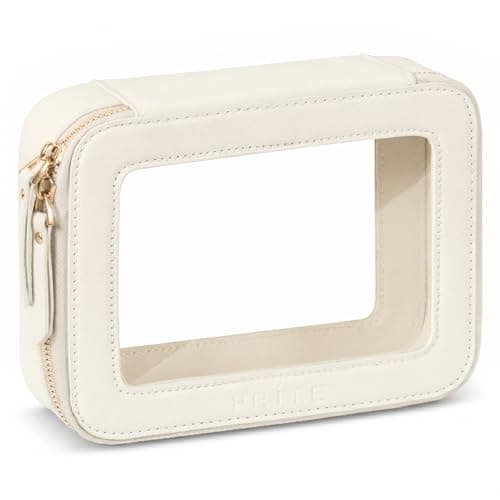 Prite Clear Makeup Bag Cosmetic Organizer Case Waterproof Travel Toiletry Bag Skincare Pouch with Golden Zipper(Beige)