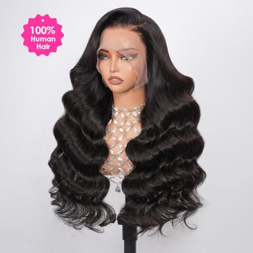 Pizazz 13x6 Body Wave Transparent Lace Front Wigs Human Hair Pre Plucked 180 Density HD Lace Frontal 9A Glueless Wigs with Baby Hair for Women 26Inch