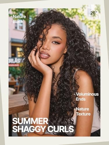 Frodio Curly Half Wig 26 Inches Veralux™ Fiber Blend Human Hair Headband Wig 3 in 1 Shaggy Wave Flip Over Drawstring Wig 200% Density Natural Black Ready to Go Glueless Wig for Women