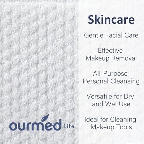 Ourmed Life Face Towels, Disposable Biodegradable Clean Facial Towels for Sensitive Skin, Lint- free Face Cloths for Makeup Remover, Skincare and Women Cleaning, Dry Wipes,100 Count Dot Texture