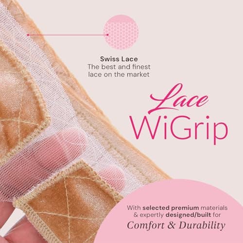 MILANO COLLECTION Wigrip, Premium Lace Wig Band for Women, Fully Adjustable & Reinforced Lace Wig Grip Band by Hairline, Comfortable and Secure Glueless Velvet Headband, Nude