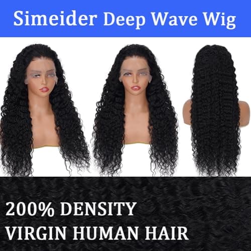 Simeider 30 Inch Deep Wave Lace Front Wigs Human Hair 13x6 HD Lace Front Wigs Pre Plucked Brazilian Curly Human Hair Wig 200 Density Glueless Frontal Wigs For Black Women