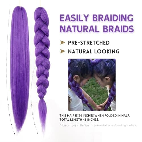 Arcpor Long Purple Braiding Hair Pre Stretched Synthetic Braiding hair Extensions for Braids, Purple Hair Extensions for Stage Party Christmas Halloween Costume Cosplay