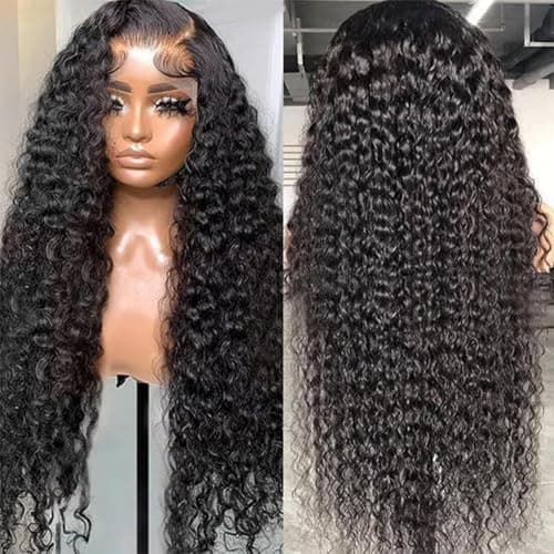 Nsvnsv 30 Inch 13x6 Deep Wave Lace Front Wigs Human Hair HD Full Lace Frontal Wigs Pre Plucked Bleached Knots 180% Density Deep Curly Human Hair Wig Natural Color