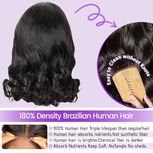 UVVUVV Wear and Go Glueless Wigs Pre Plucked Pre Cut 4x4 Body Wave Bob Wig Human Hair wigs for black women Short Bob Wig Human Hair 180 dentisty natrual color 14inch