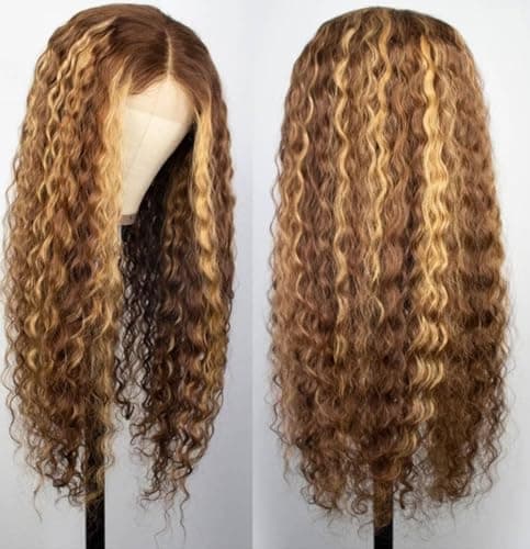 Chesma 28inch Highlight Ombre Lace Front Wig Human Hair 13x4 HD Honey Blonde 4/27 Deep Wave Lace Frontal Wigs Glueless Wigs 180 Density