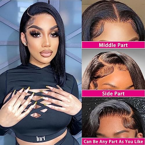 Shesbeauty 10 Inch Bob Wig Human Hair 13x4 HD Lace Front Wigs Human Hair Pre Plucked Short Bob Wig Lace Frontal Wigs for Black Women 180% Density Glueless Straight Human Hair Wig Natural Color